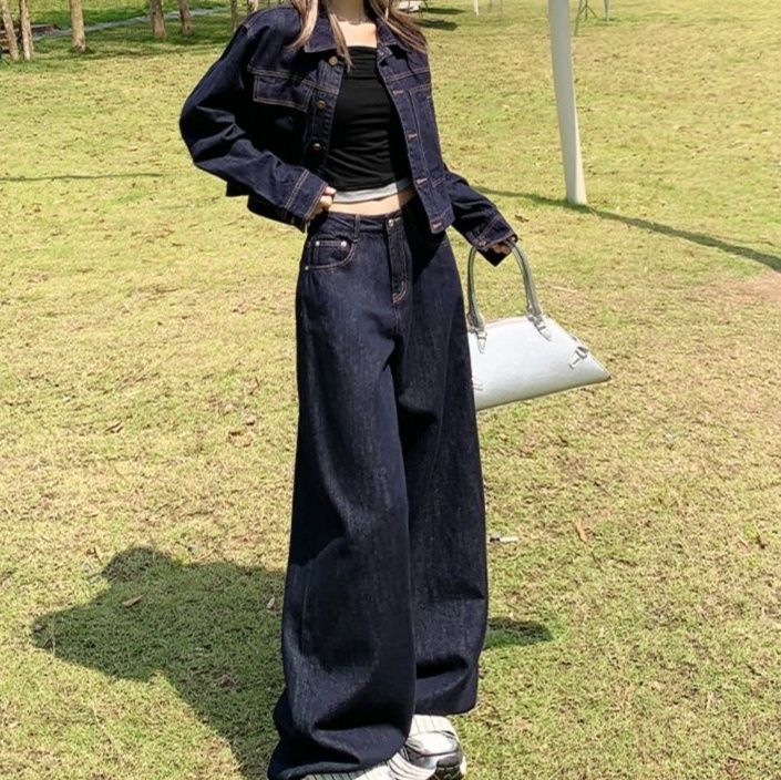デニムセットアップ ヴィンテージ風ワイドシルエット上下セット