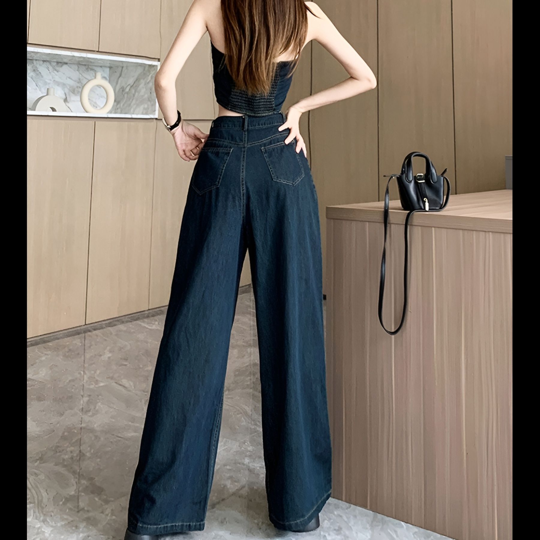 デニムセットアップ 背中見せビスチェとワイドパンツ