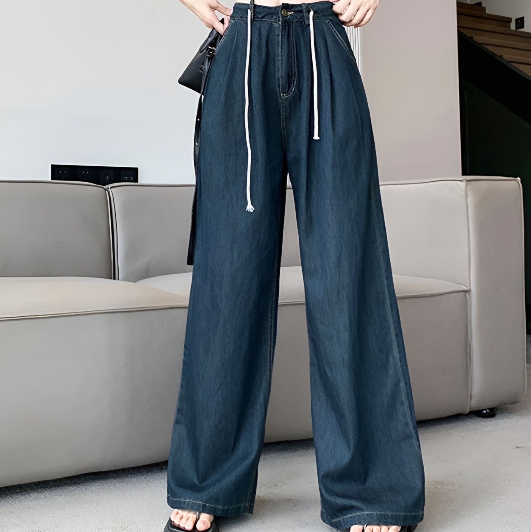 デニムセットアップ 背中見せビスチェとワイドパンツ