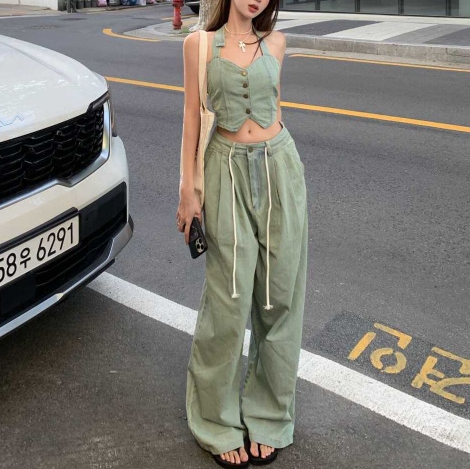 デニムセットアップ 麗しのビスチェワイドパンツセット