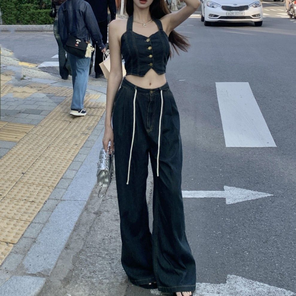 デニムセットアップ 麗しのビスチェワイドパンツセット