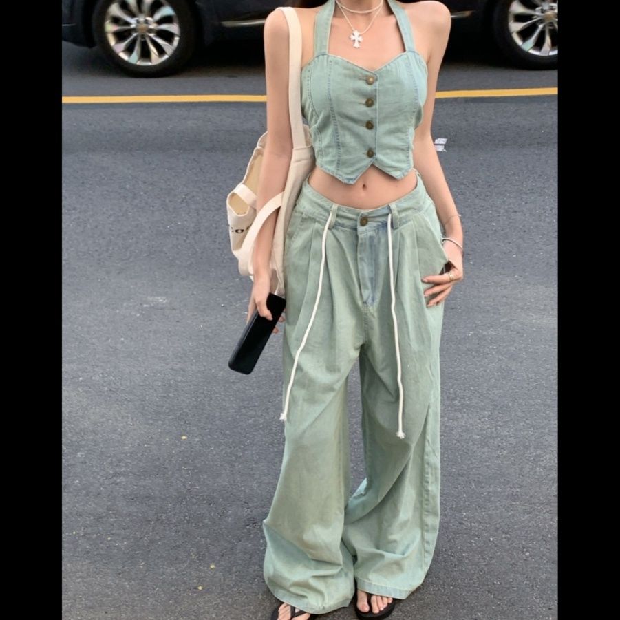 デニムセットアップ 麗しのビスチェワイドパンツセット