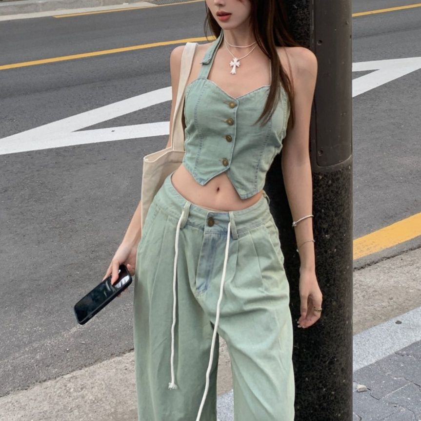 デニムセットアップ 麗しのビスチェワイドパンツセット