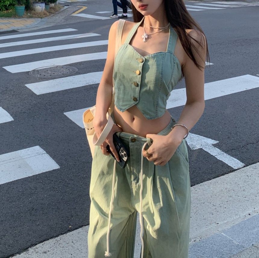 デニムセットアップ 麗しのビスチェワイドパンツセット