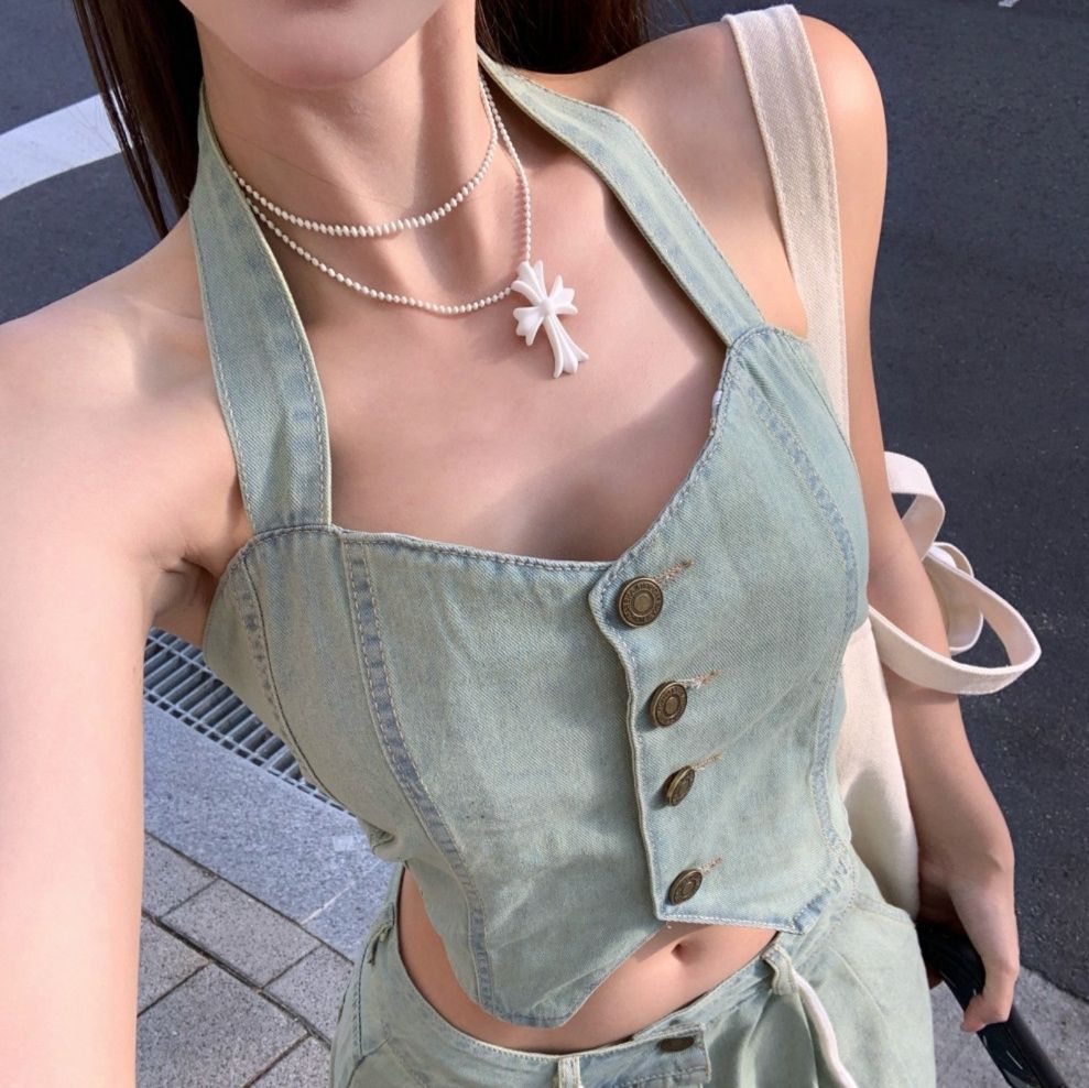 デニムセットアップ 麗しのビスチェワイドパンツセット