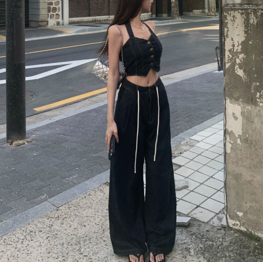 デニムセットアップ 麗しのビスチェワイドパンツセット