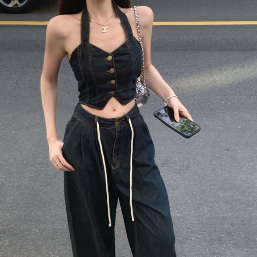 デニムセットアップ 麗しのビスチェワイドパンツセット