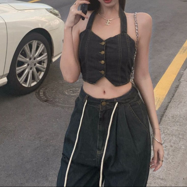 デニムセットアップ 麗しのビスチェワイドパンツセット