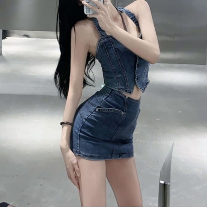 デニムセットアップ ビスチェ風ミニスカートセット