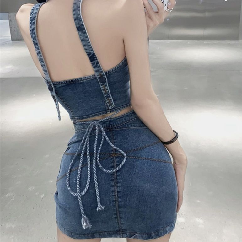 デニムセットアップ ビスチェ風ミニスカートセット