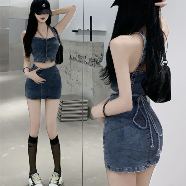 デニムセットアップ ビスチェ風ミニスカートセット