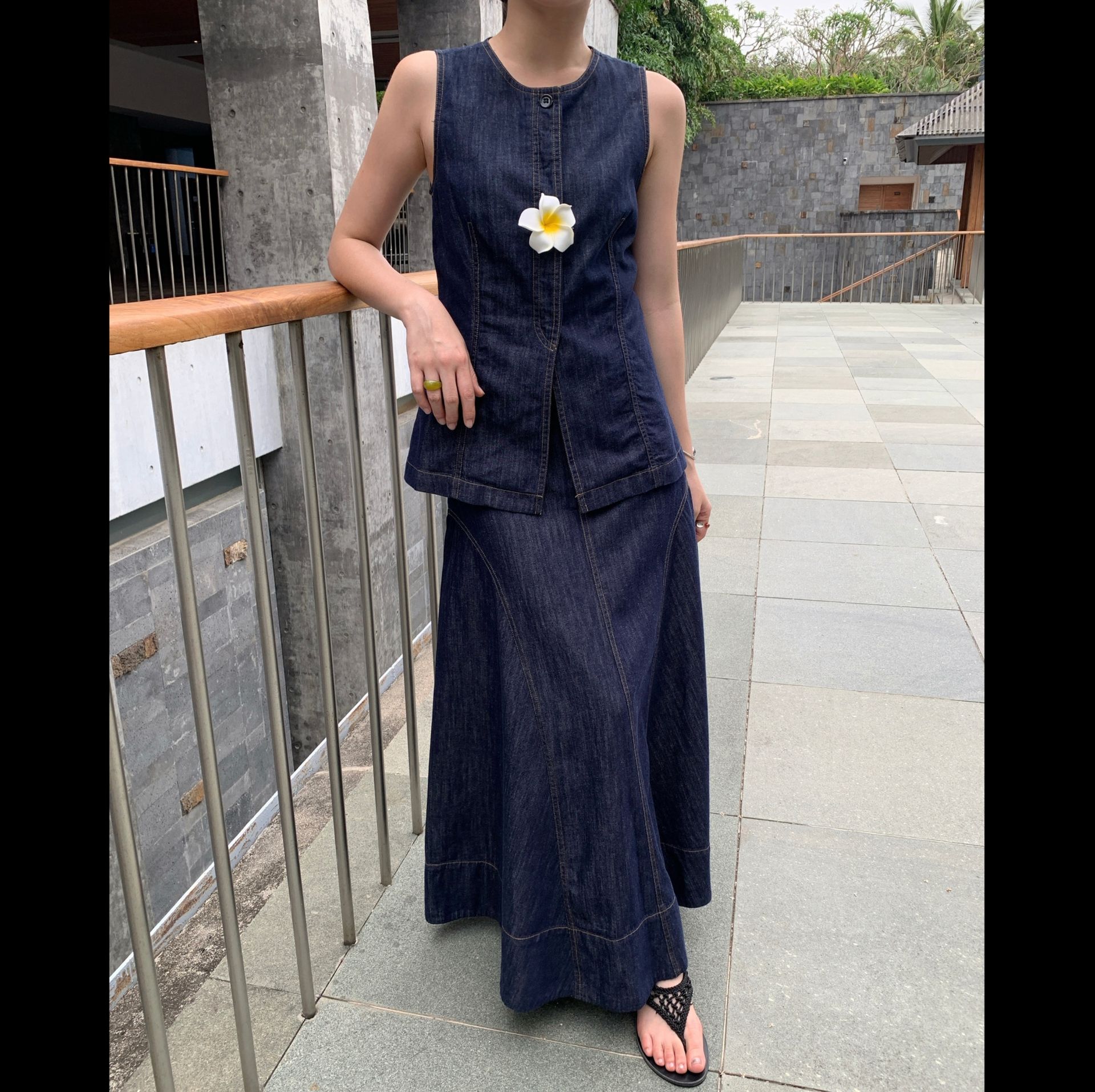 デニムセットアップ リゾートロングスカートセットアップ