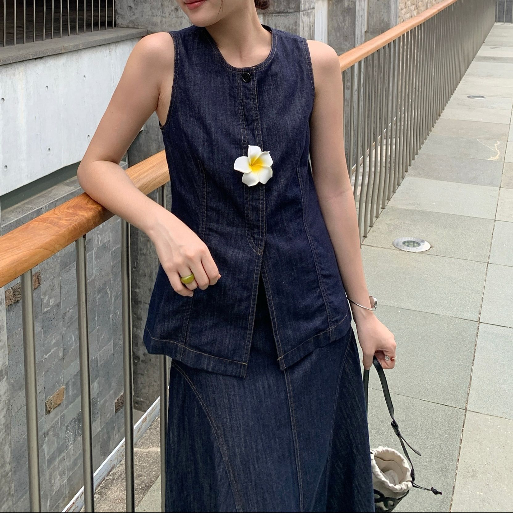 デニムセットアップ リゾートロングスカートセットアップ