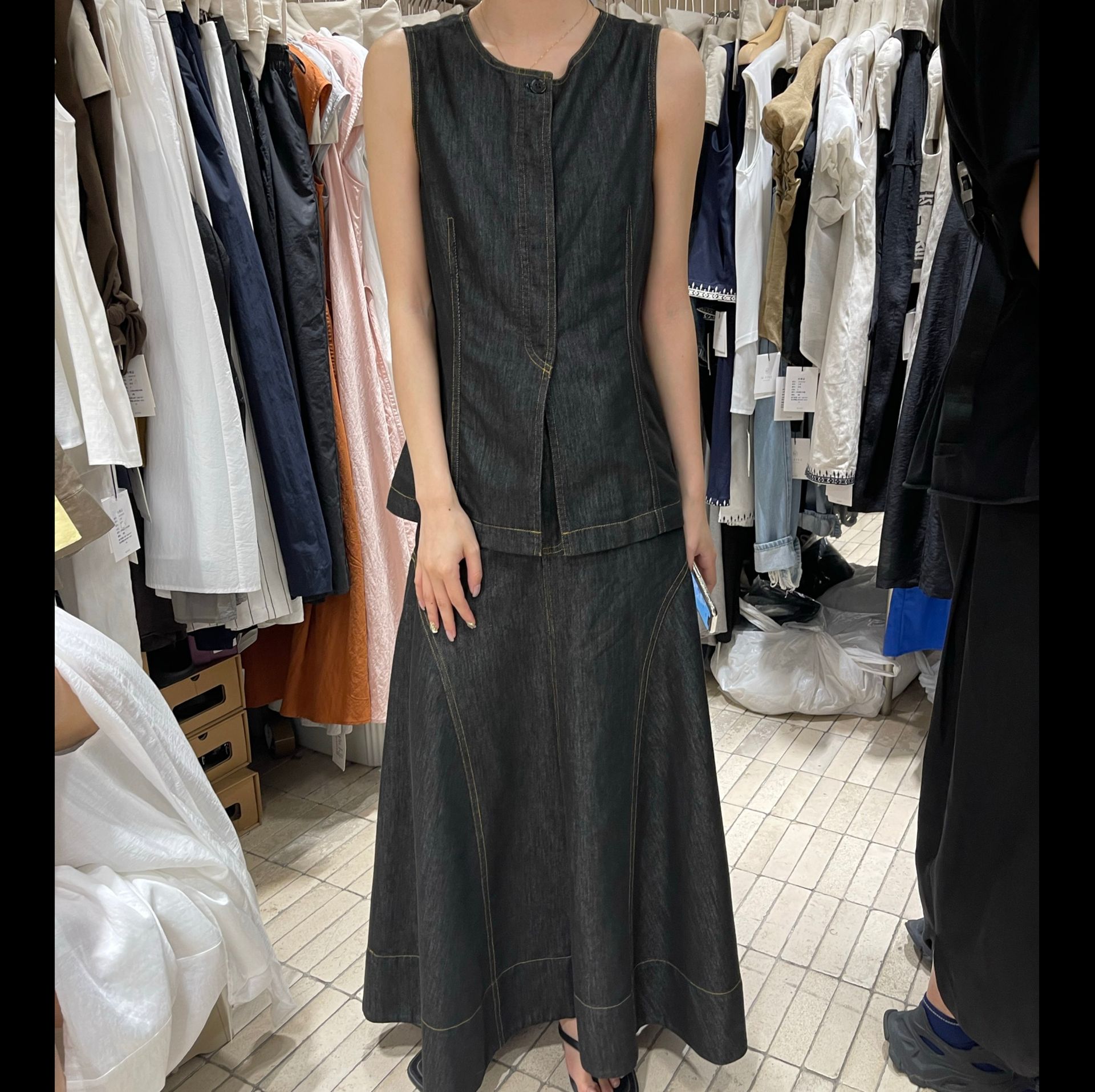 デニムセットアップ リゾートロングスカートセットアップ