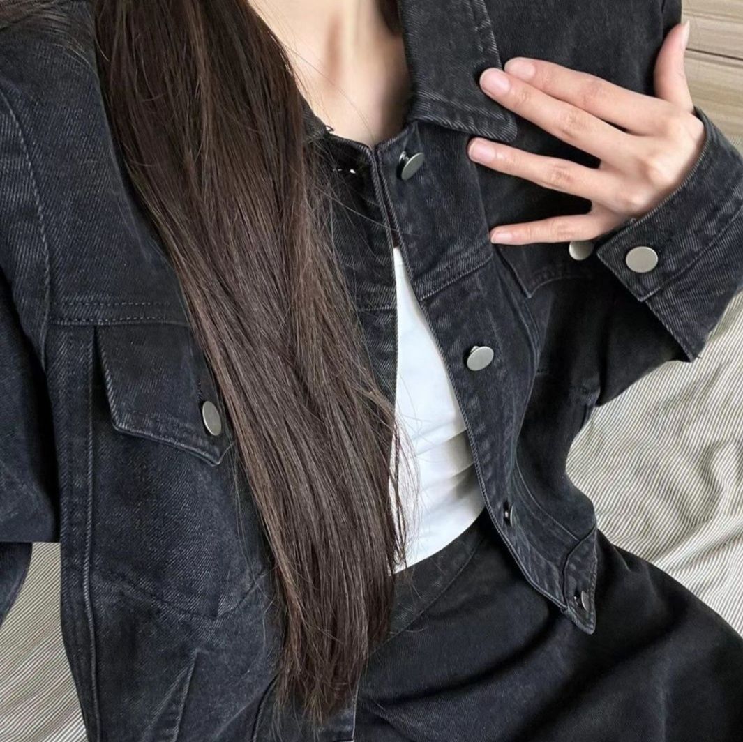 デニムセットアップ クロップド丈ジャケット×ロングスカート