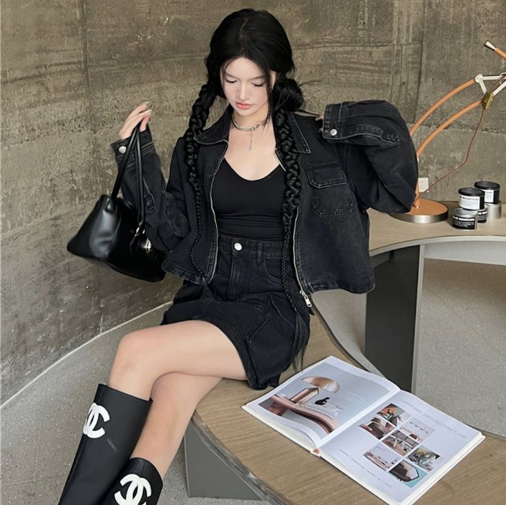 デニムセットアップ クラシカルポケットミニスカート上下