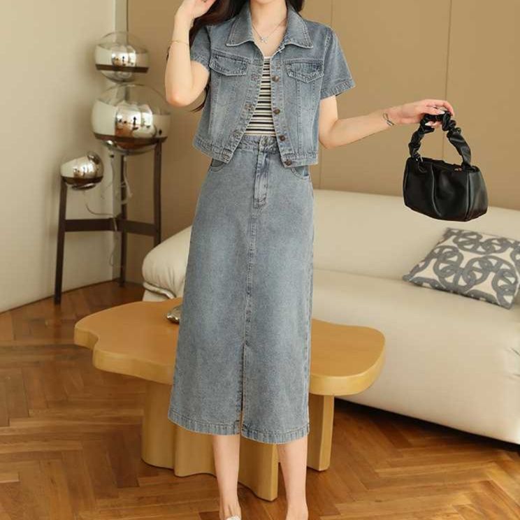 デニムセットアップ フレッシュクロップドジャケットスカート