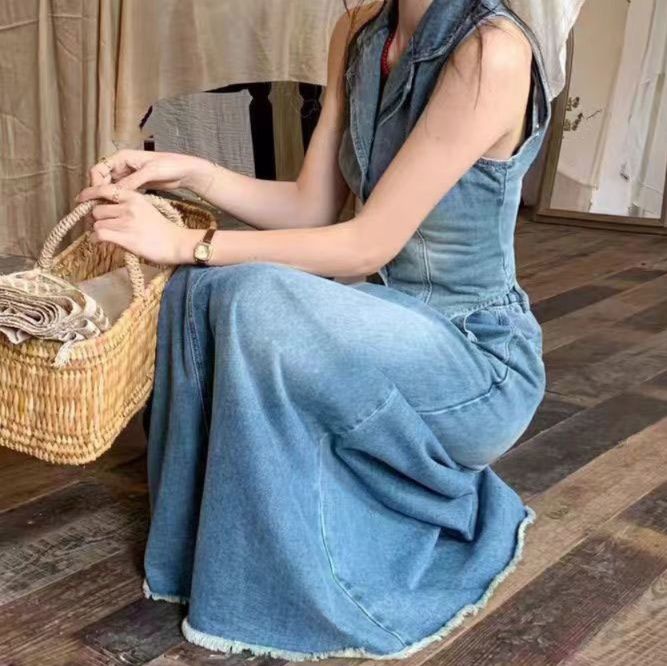 デニムセットアップ 襟付きベストスカートセット