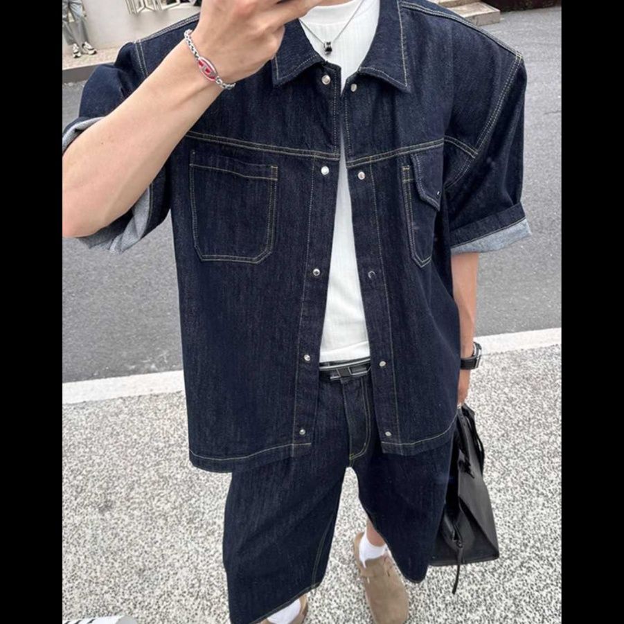 デニムセットアップ 半袖ゆったりデニムセットアップ