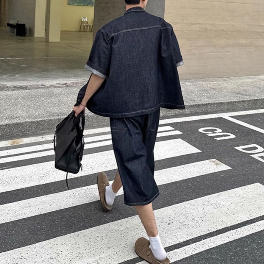 デニムセットアップ 半袖ゆったりデニムセットアップ