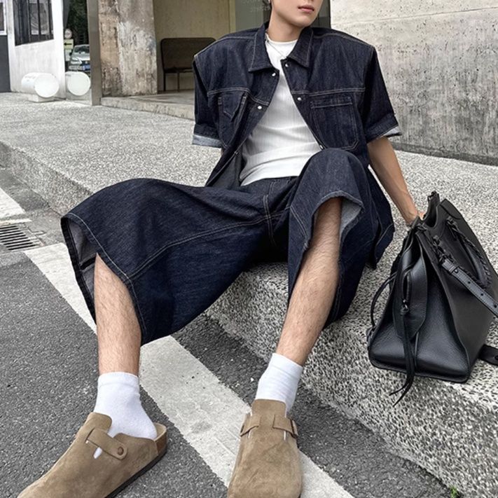 デニムセットアップ 半袖ゆったりデニムセットアップ