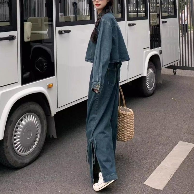 デニムセットアップ カジュアルワイドデニムジャケットパンツセット