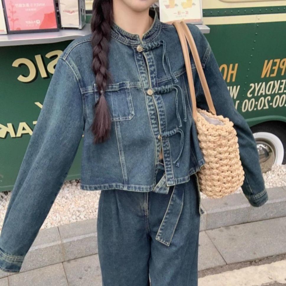 デニムセットアップ カジュアルワイドデニムジャケットパンツセット