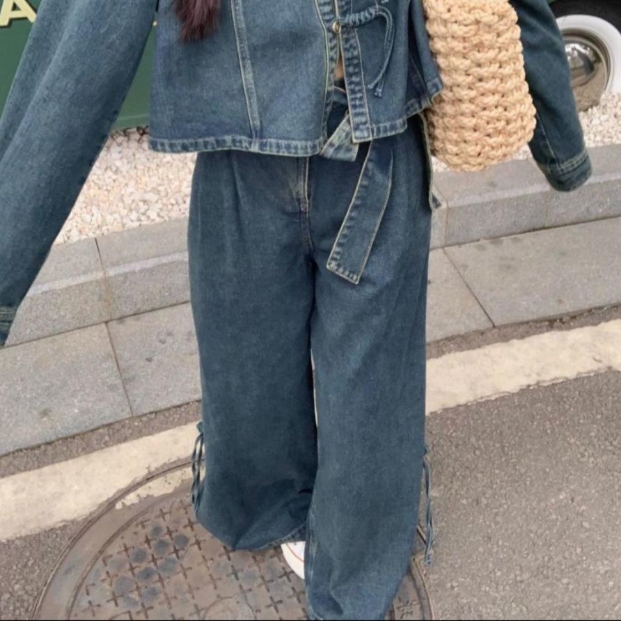 デニムセットアップ カジュアルワイドデニムジャケットパンツセット