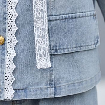 デニムセットアップ レース付きカジュアル上下セット