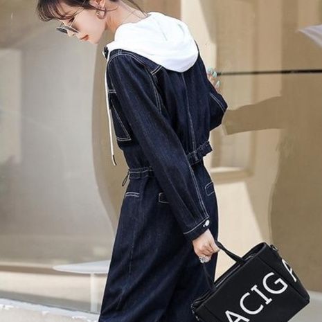 デニムセットアップ フード映えるジージャンとワイドパンツの上下セット