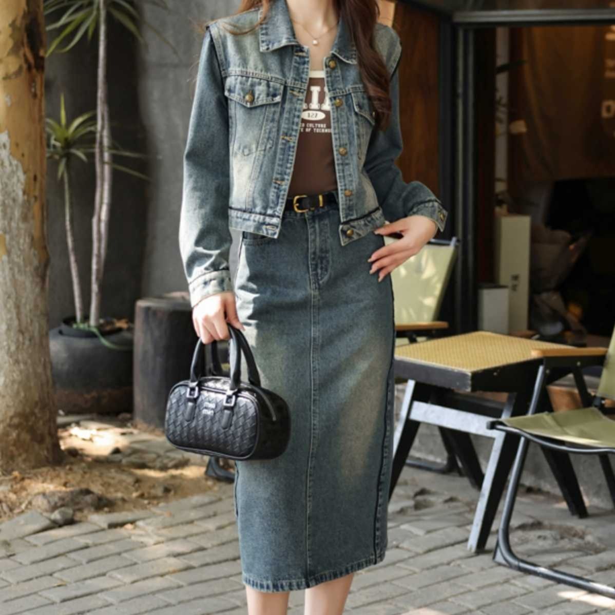 デニムセットアップ 上品クラシック デニムセットアップ