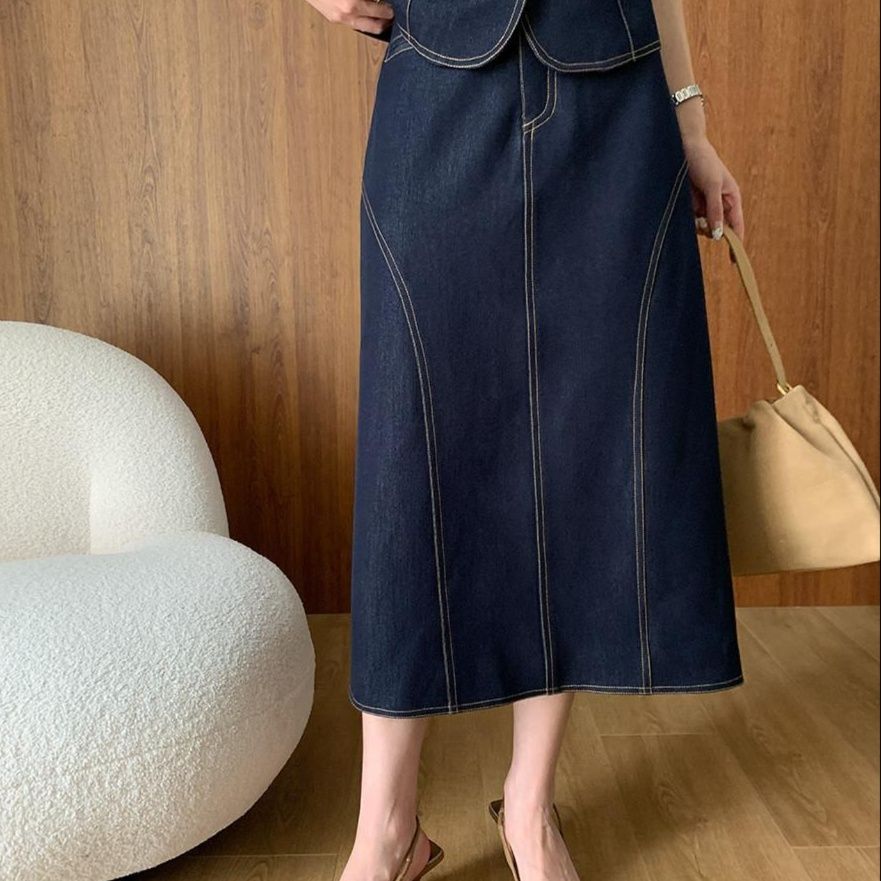 デニムセットアップ ベスト付きロングスカートセット