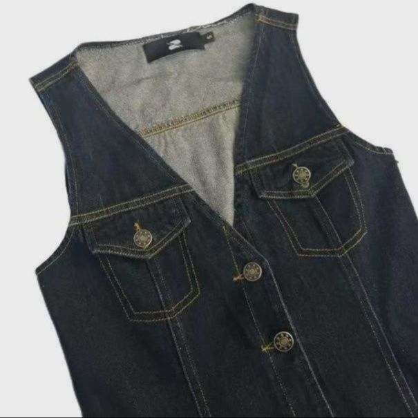 デニムセットアップ 洗練デニムベストミモレ丈スカートセット