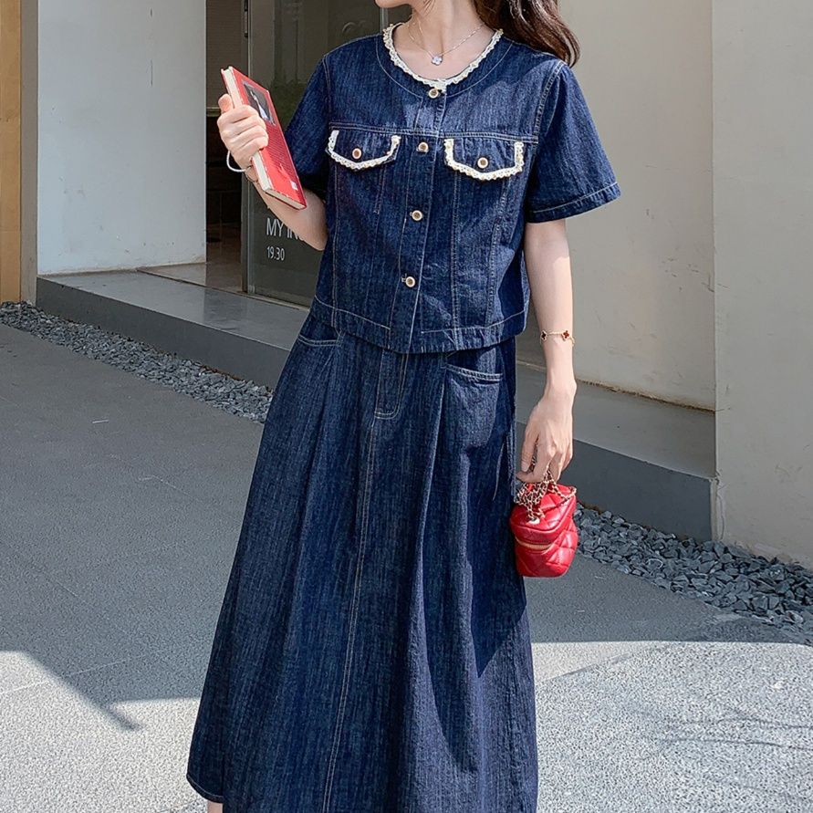 デニムセットアップ レースデザイン デニムセットアップ