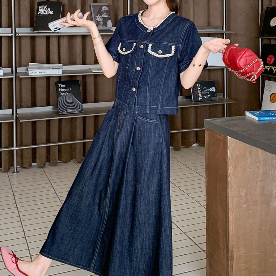 デニムセットアップ レースデザイン デニムセットアップ