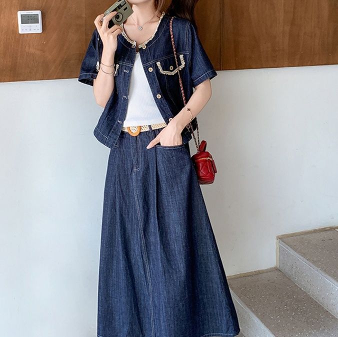 デニムセットアップ レースデザイン デニムセットアップ