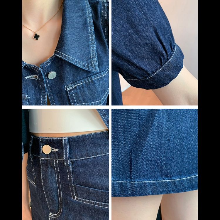 デニムセットアップ ショート丈上着とミニスカート組合せ
