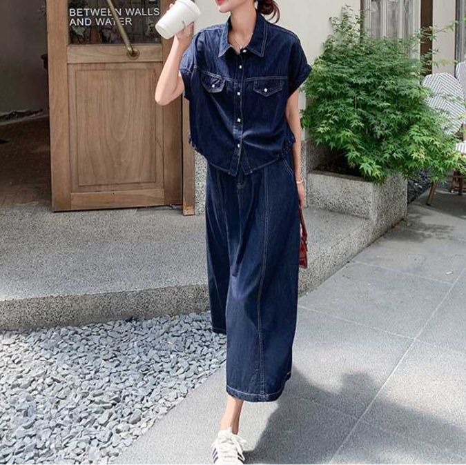 デニムセットアップ リラックス半袖デニムセット