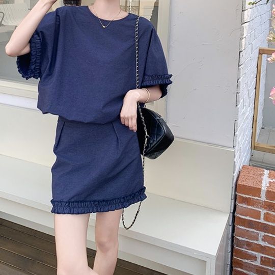 デニムセットアップ フリル袖デニムスカートセットアップ