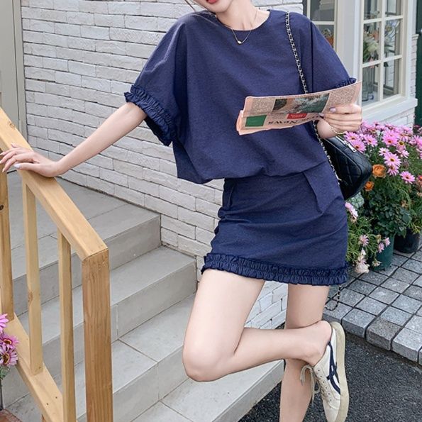 デニムセットアップ フリル袖デニムスカートセットアップ