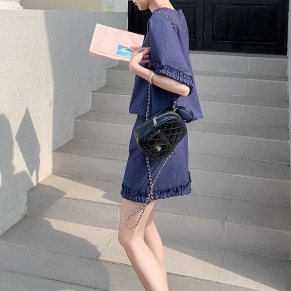 デニムセットアップ フリル袖デニムスカートセットアップ