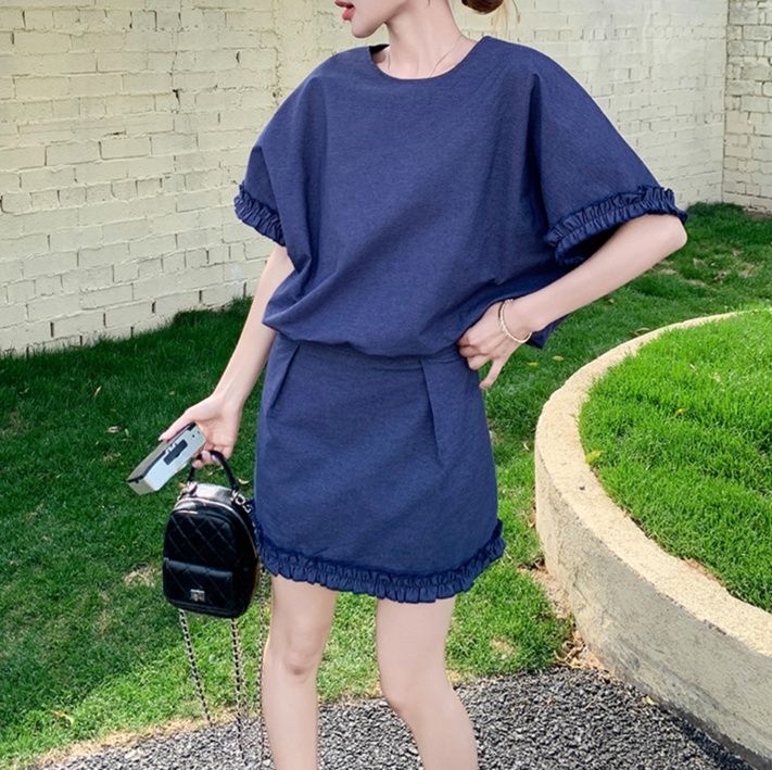 デニムセットアップ フリル袖デニムスカートセットアップ