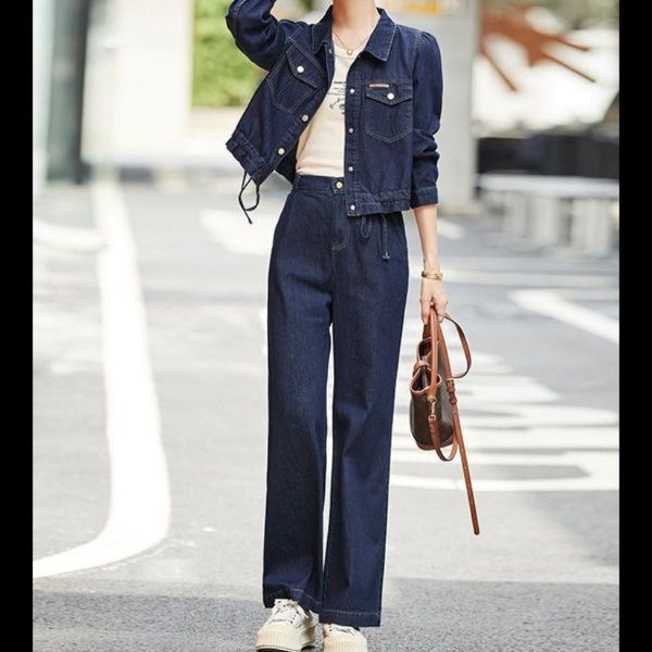 デニムセットアップ 大人カジュアル ジージャンとワイドパンツの二点セット