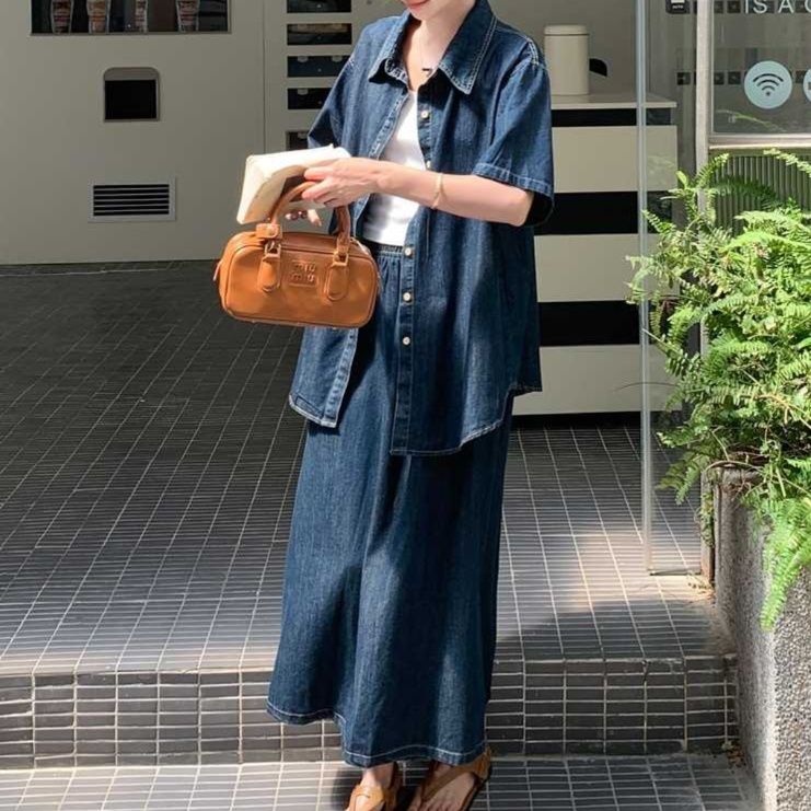 デニムセットアップ こなれ感ゆったりシルエット上下セット