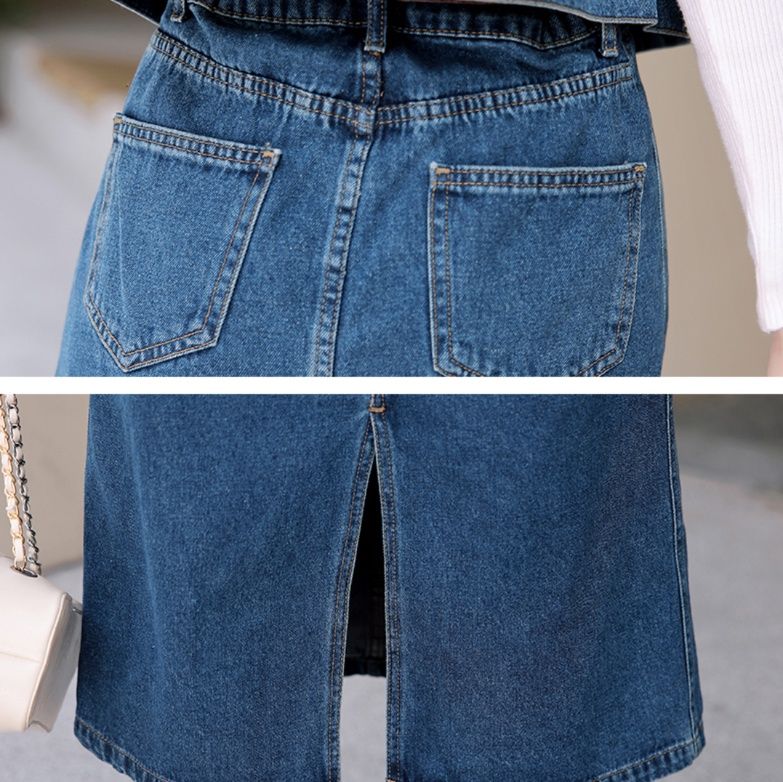 デニムセットアップ 前ボタンベスト×ロングスカートセット