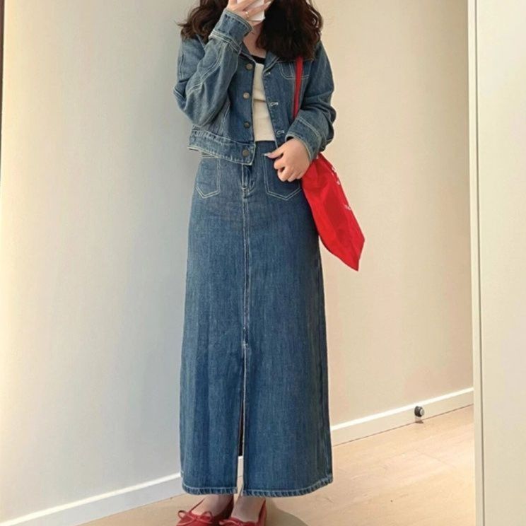 デニムセットアップ クラシカルロングスカート上下セット