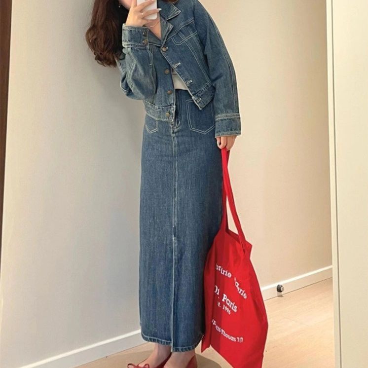 デニムセットアップ クラシカルロングスカート上下セット