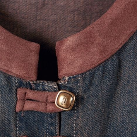 デニムセットアップ ノーカラー長袖ジャケットロングスカートセット