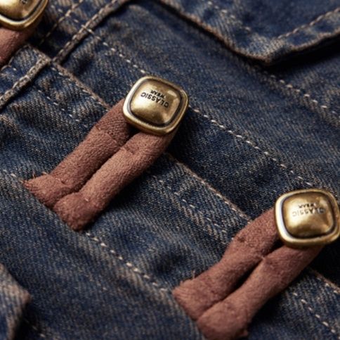 デニムセットアップ ノーカラー長袖ジャケットロングスカートセット