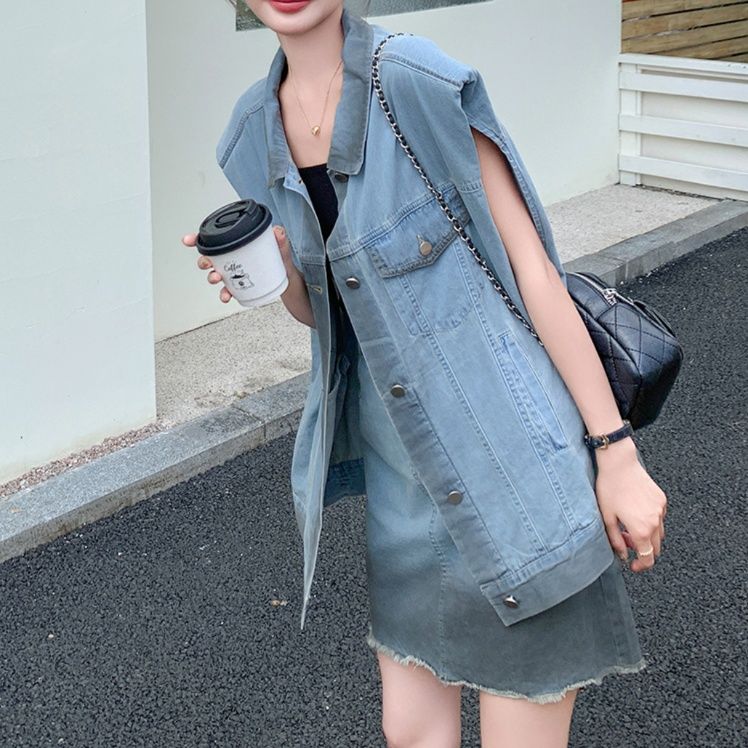 デニムセットアップ オーバーサイズデニムベストスカートセット
